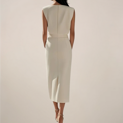 Ilse | Damen Ärmelloses Midi Kleid mit Knopfleiste & Seitenschlitz – Elegant, Zeitlos & Feminin für Alltag & Anlässe