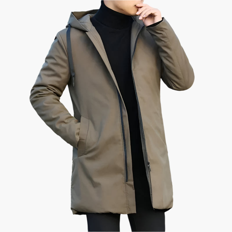 Noel | Herren Winterjacke Lang mit Kapuze & Reißverschluss – Winddicht, Wasserdicht & Warm für Herbst & Winter