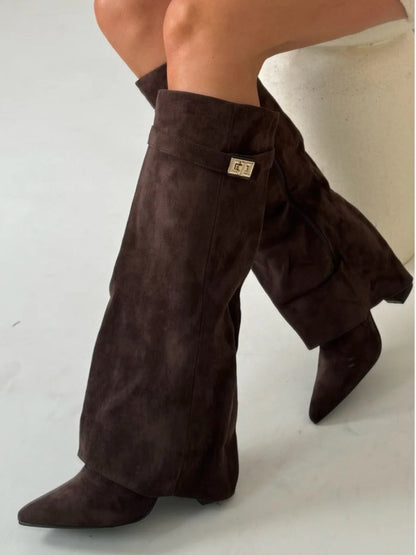 Kniehohe Damenstiefel mit weitem Schaft & Blockabsatz | elegante, bequeme Boots für jeden Anlass