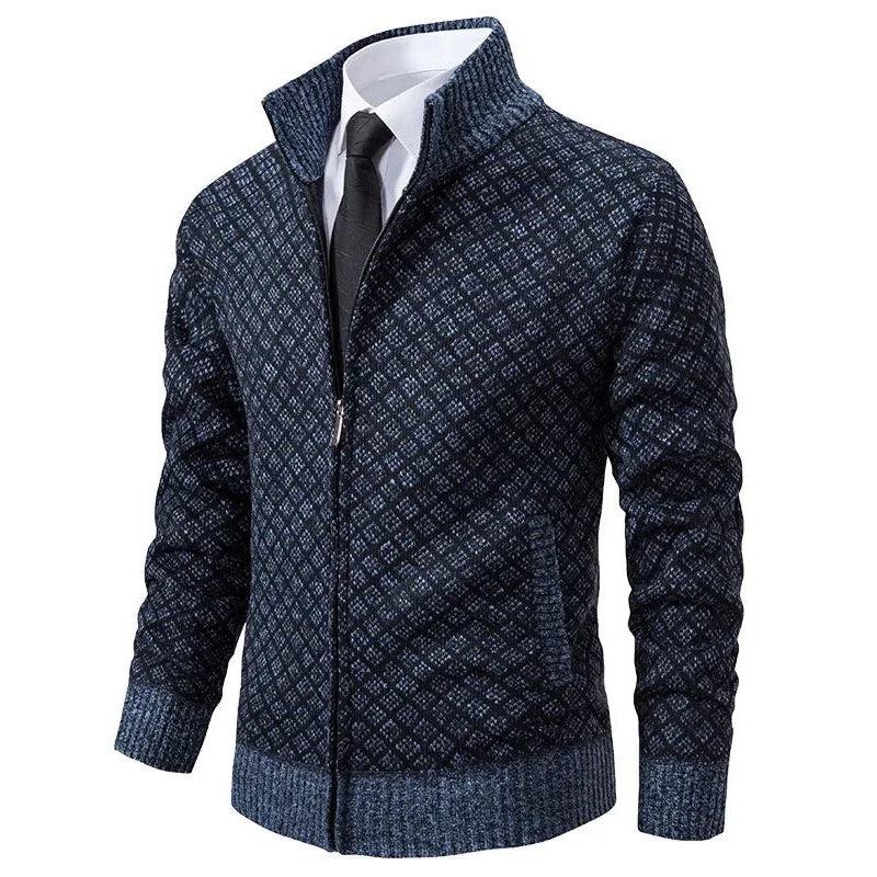 Herren-Kardigan mit Reißverschluss & elegantem Geometrie-Muster