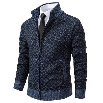 Herren-Kardigan mit Reißverschluss & elegantem Geometrie-Muster