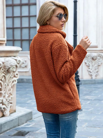 Halira | Damen Stylische Teddy Plüsch Luxus Fleece Mantel mit Taschen