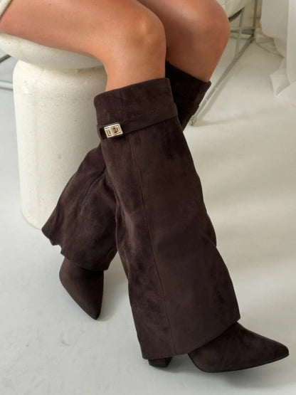 Kniehohe Damenstiefel mit weitem Schaft & Blockabsatz | elegante, bequeme Boots für jeden Anlass