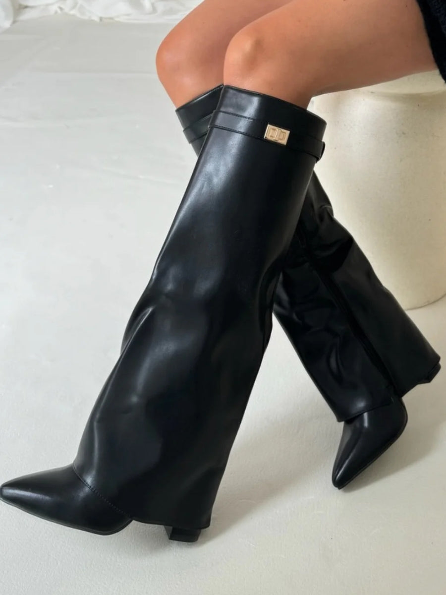 Kniehohe Damenstiefel mit weitem Schaft & Blockabsatz | elegante, bequeme Boots für jeden Anlass