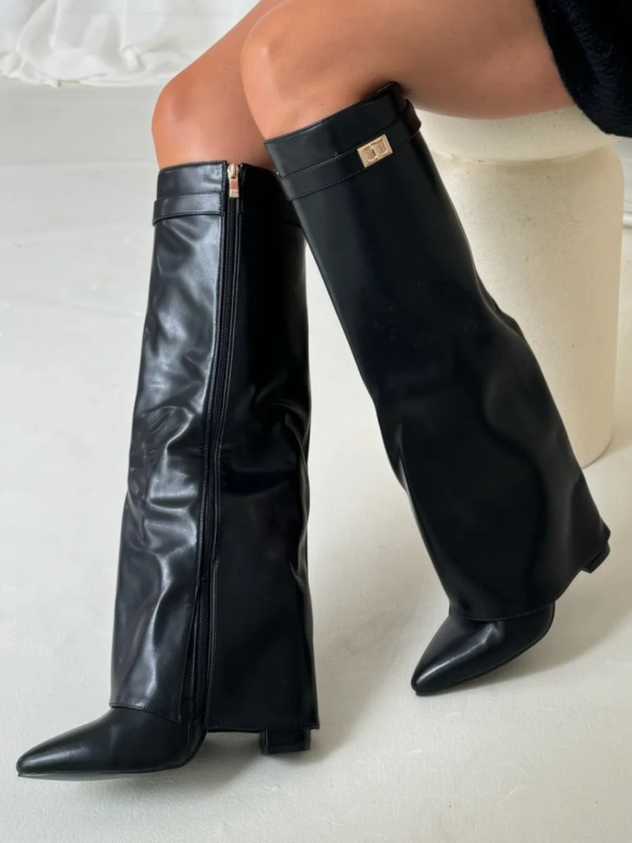 Kniehohe Damenstiefel mit weitem Schaft & Blockabsatz | elegante, bequeme Boots für jeden Anlass