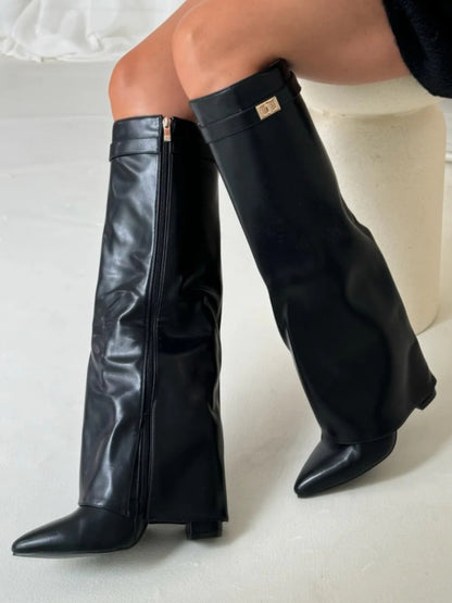 Kniehohe Damenstiefel mit weitem Schaft & Blockabsatz | elegante, bequeme Boots für jeden Anlass