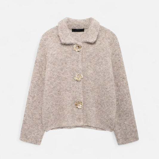 Damen Strickcardigan Blumenmuster | Weicher Cardigan für stilvolle Herbstlooks