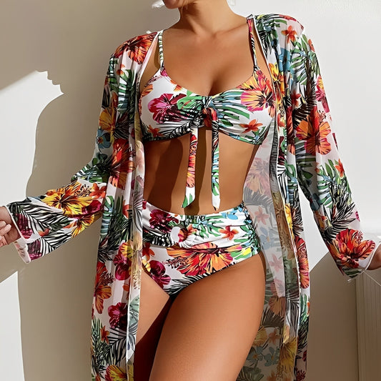 Damen Bikini Set mit Cover-up – High-Waist Set mit leichtem Überwurf