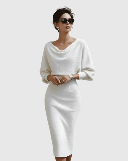 Damen Midikleid – Elegantes Kleid mit Drapierung und fließender Silhouette