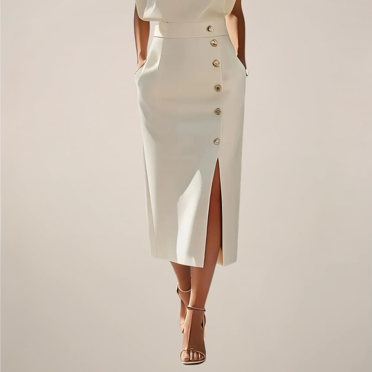 Ilse | Damen Ärmelloses Midi Kleid mit Knopfleiste & Seitenschlitz – Elegant, Zeitlos & Feminin für Alltag & Anlässe