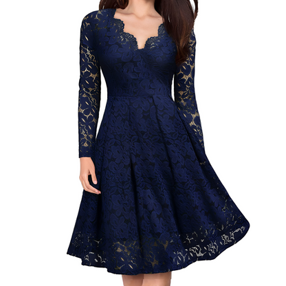Damen Kleid mit V-Ausschnitt und langen Ärmeln – Elegantes Kleid für festliche Anlässe und besondere Events