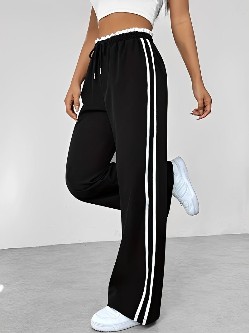 Damen Gerade-Hose mit Seitenstreifen – Weite Freizeit- und Streetwearhose für Alltag und entspannte Outfits