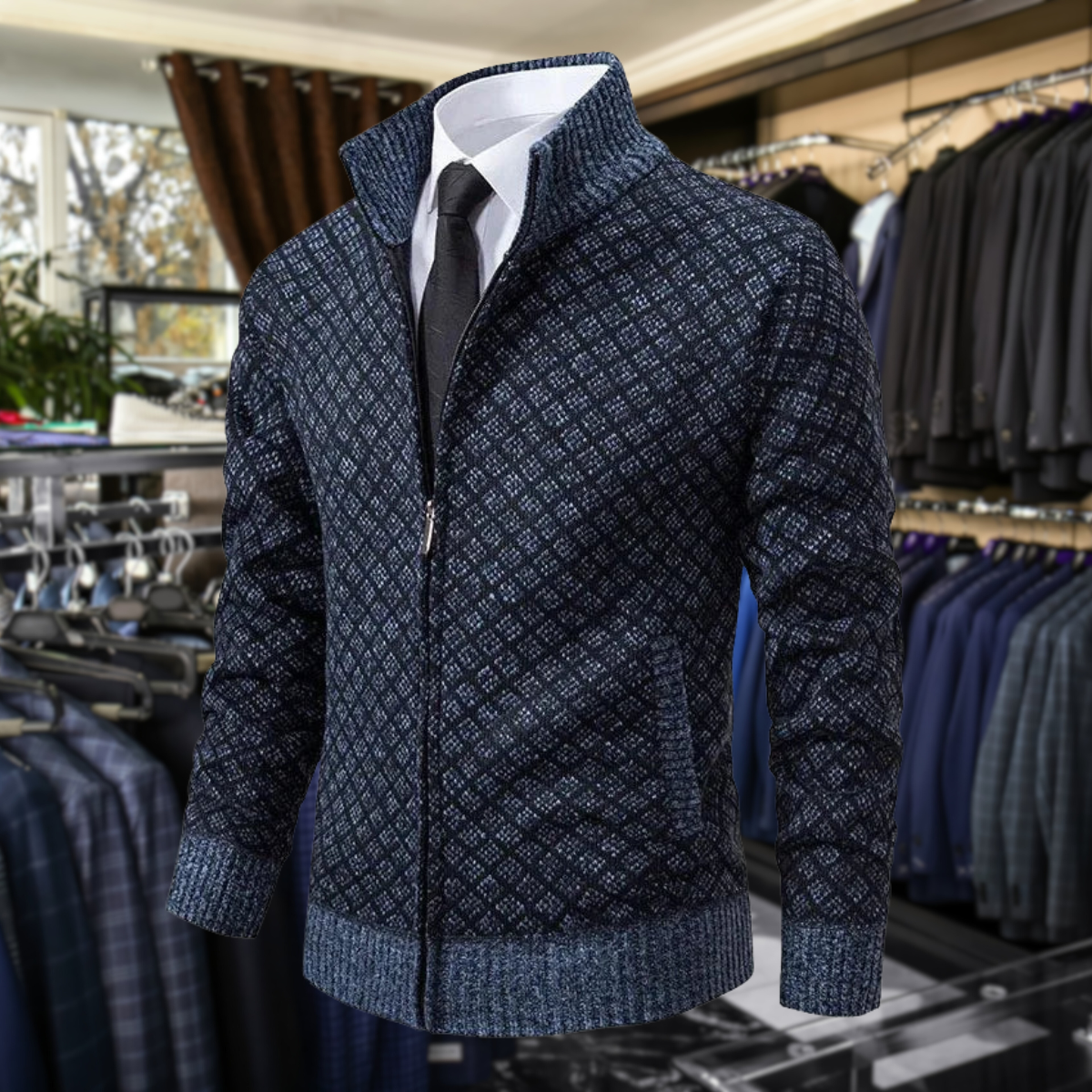 Herren-Kardigan mit Reißverschluss & elegantem Geometrie-Muster