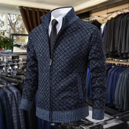 Herren-Kardigan mit Reißverschluss & elegantem Geometrie-Muster