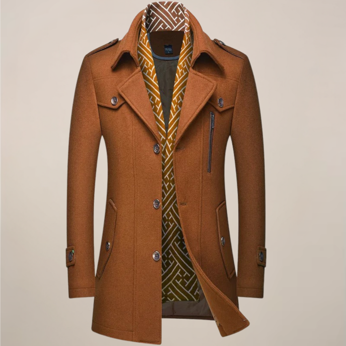 Ryan | Herren Wintermantel mit Reverskragen | Langer Wollstil Mantel mit Knopfleiste für Elegante Outfits