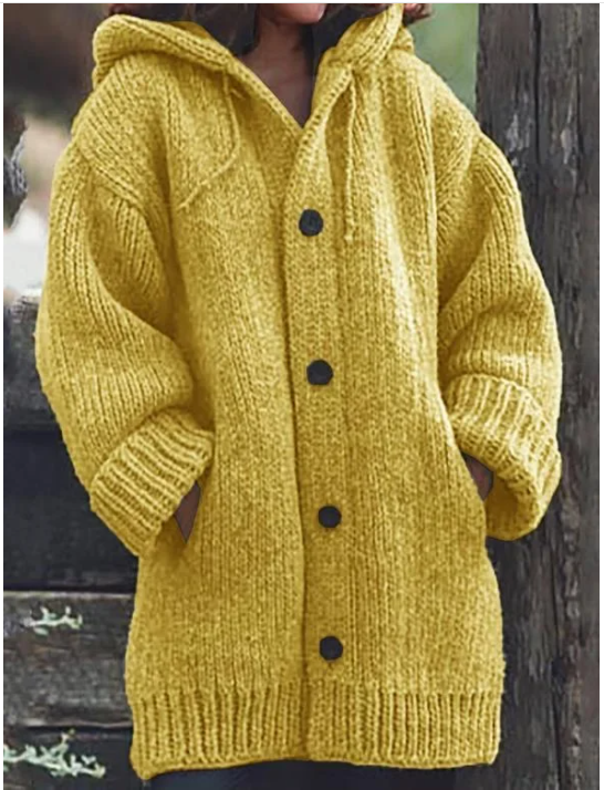 Lange Strickjacke mit Kapuze – Damen Cardigan oversized, warm & stylisch