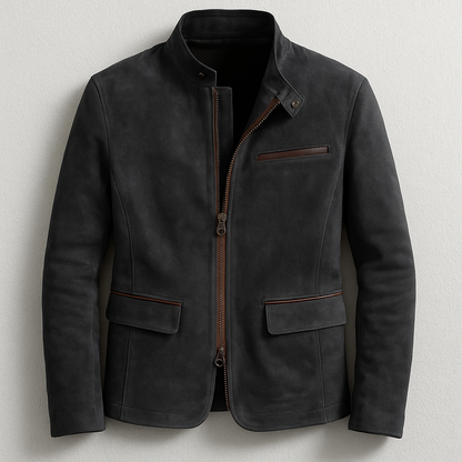 Wildlederjacke mit Stehkragen und Reißverschluss | Eleganz und Stil für moderne Männer