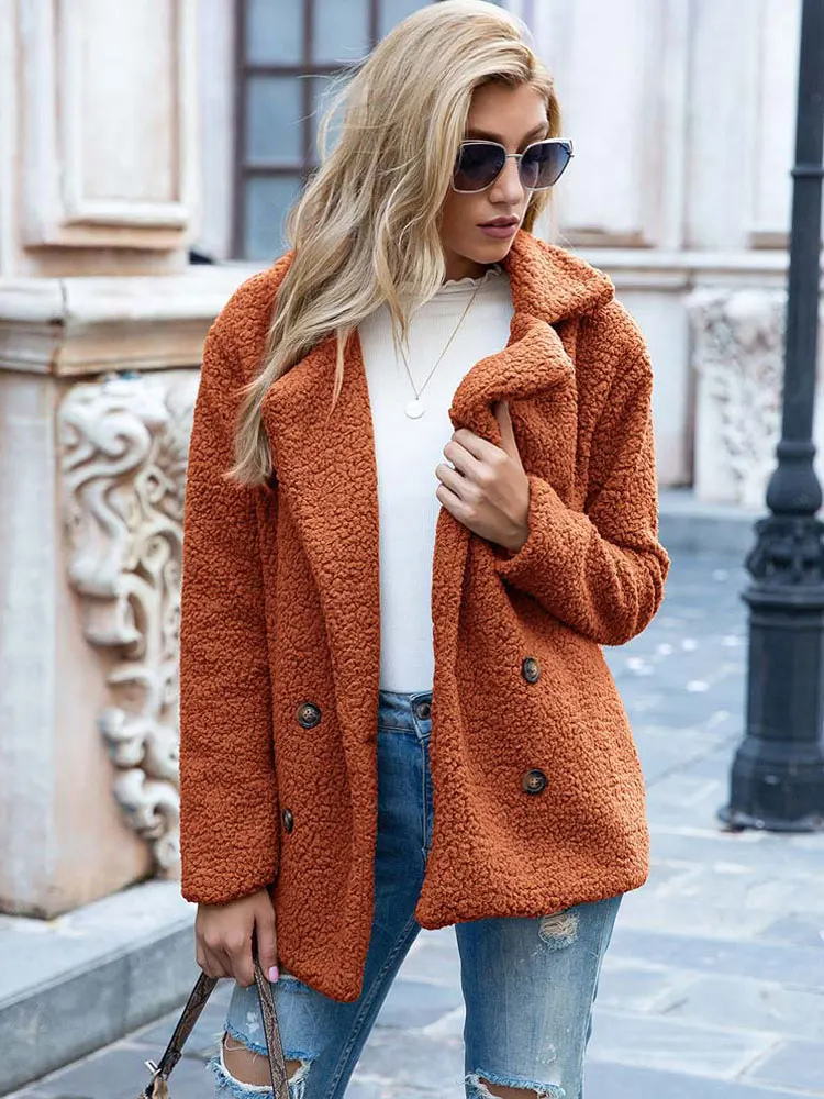 Halira | Damen Stylische Teddy Plüsch Luxus Fleece Mantel mit Taschen
