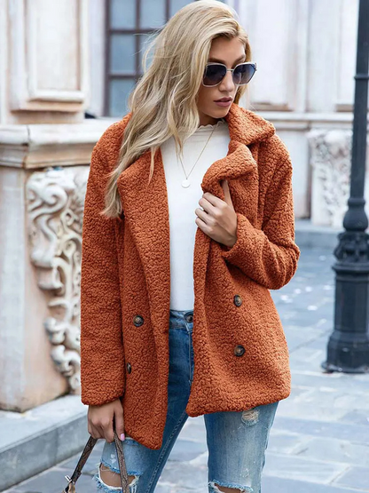 Halira | Damen Stylische Teddy Plüsch Luxus Fleece Mantel mit Taschen