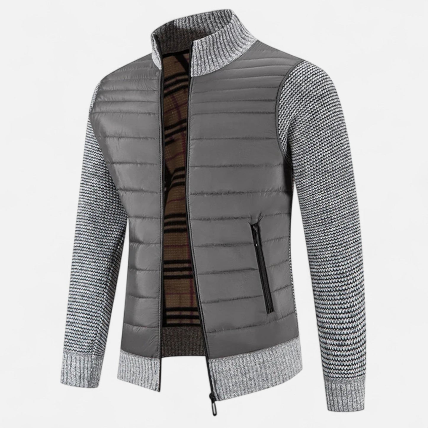 Herren Fleecejacke Patchwork | Stehkragen und Stilvolle Kontraste