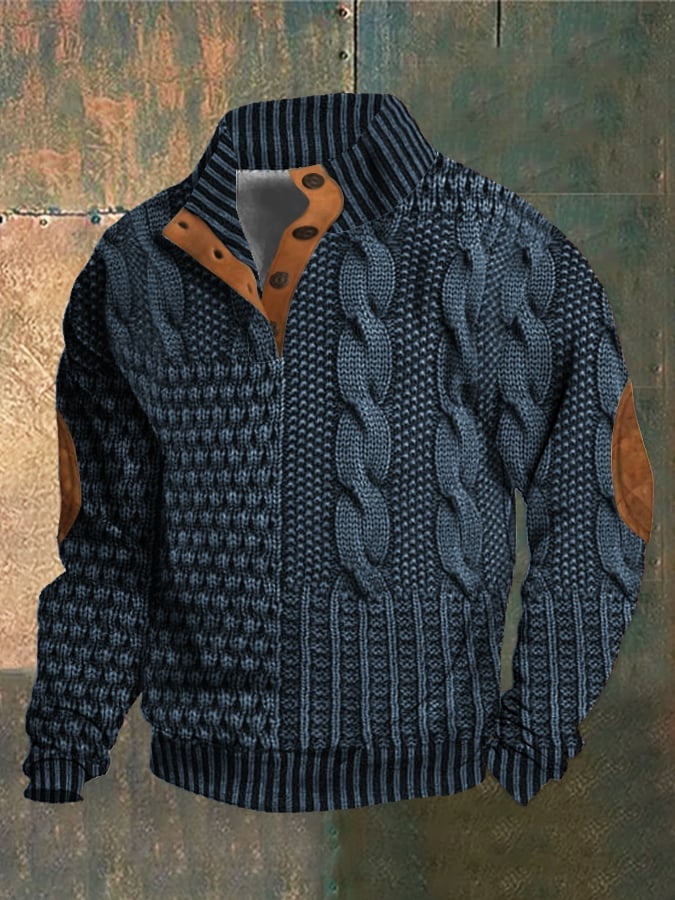 Jaesper | Herren Retro Cashmere Sweatshirt mit Stehkragen und Knöpfen