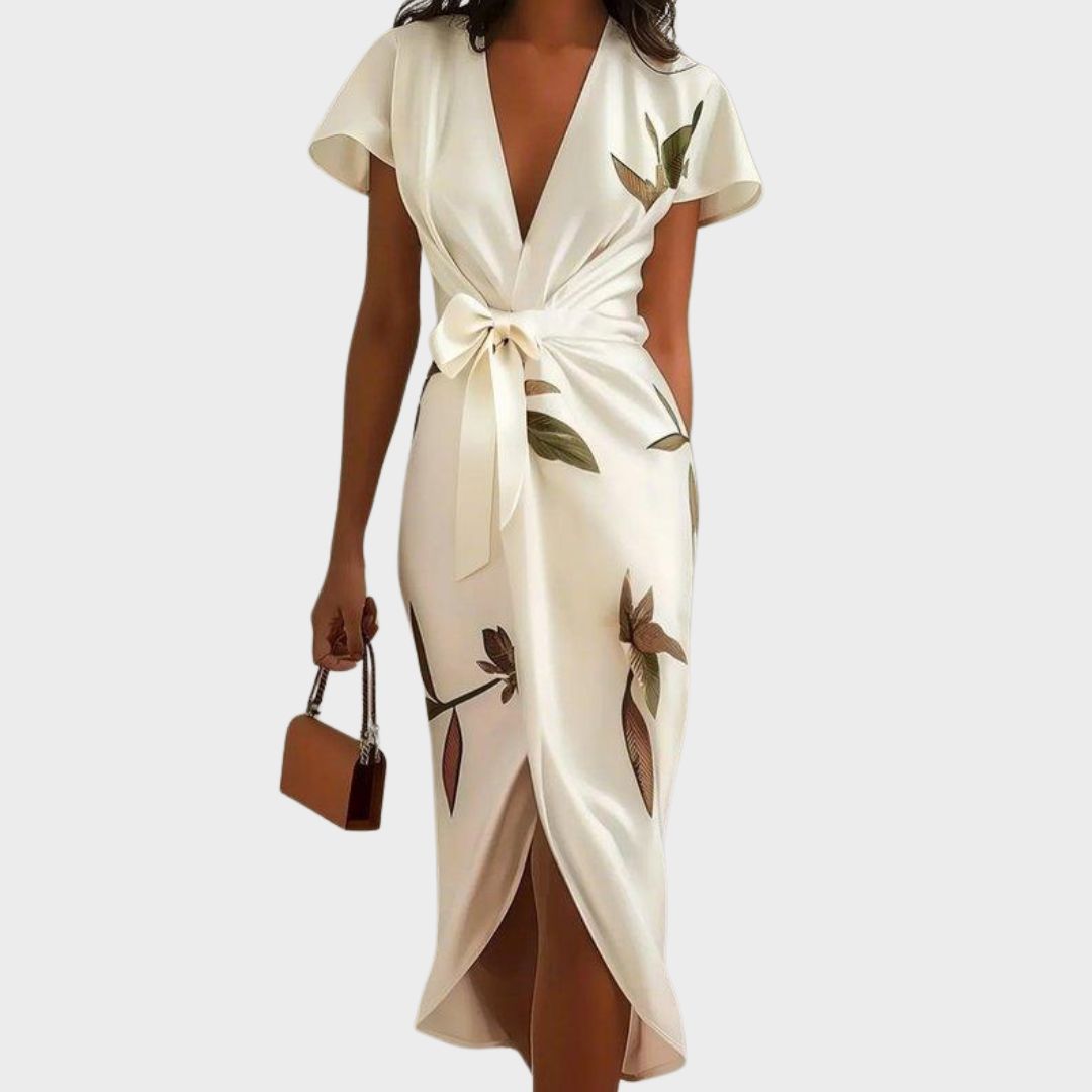 Damen Wickelkleid – Elegantes Kleid mit V-Ausschnitt und fließendem Design