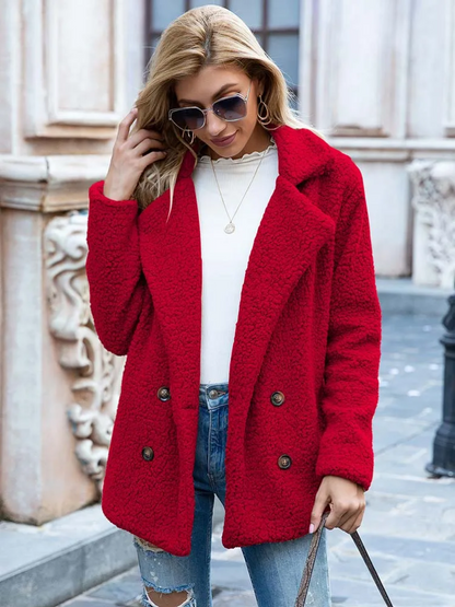 Halira | Damen Stylische Teddy Plüsch Luxus Fleece Mantel mit Taschen