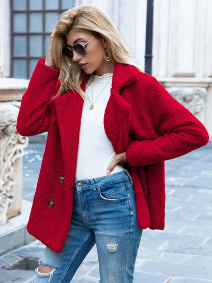 Halira | Damen Stylische Teddy Plüsch Luxus Fleece Mantel mit Taschen