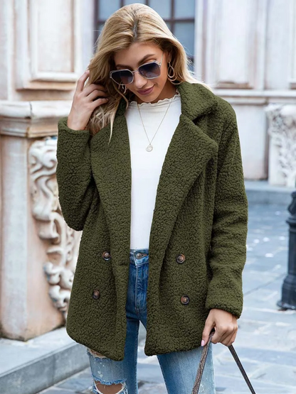 Halira | Damen Stylische Teddy Plüsch Luxus Fleece Mantel mit Taschen