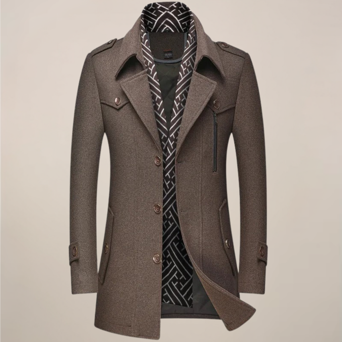Ryan | Herren Wintermantel mit Reverskragen | Langer Wollstil Mantel mit Knopfleiste für Elegante Outfits