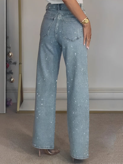 Damen Glitzerjeans mit hohem Bund – Elegante Jeans für stilvolle Alltagslooks und besondere Anlässe