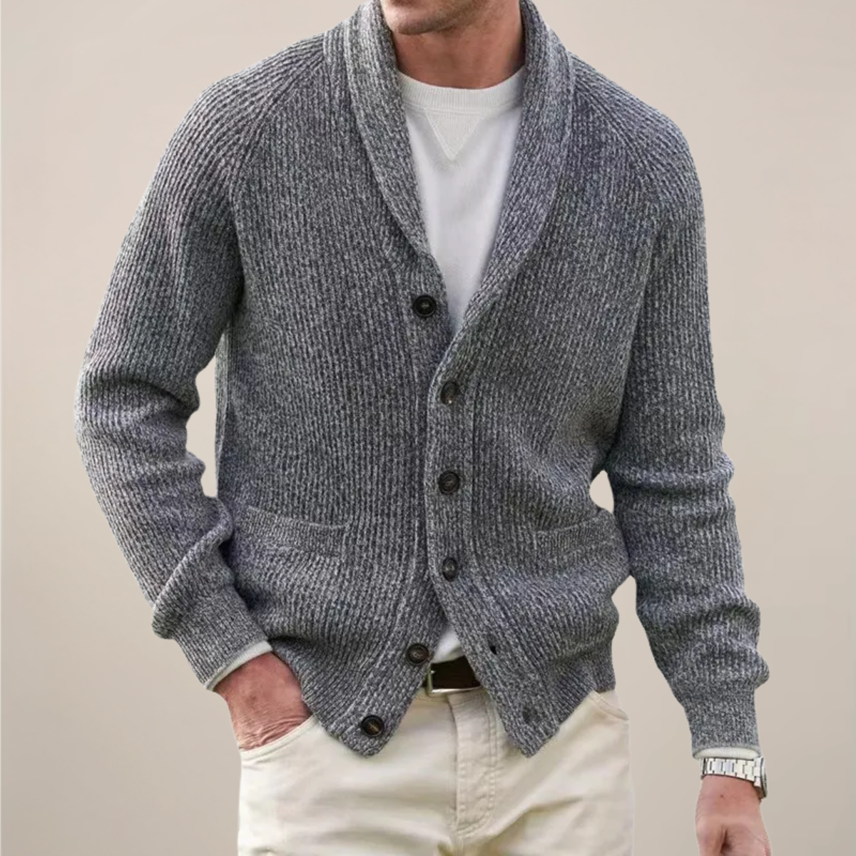 Klassische Herren Strickjacke mit Schalkragen – Warm, Stilvoll & Vielseitig Kombinierbar