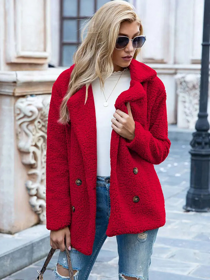 Halira | Damen Stylische Teddy Plüsch Luxus Fleece Mantel mit Taschen