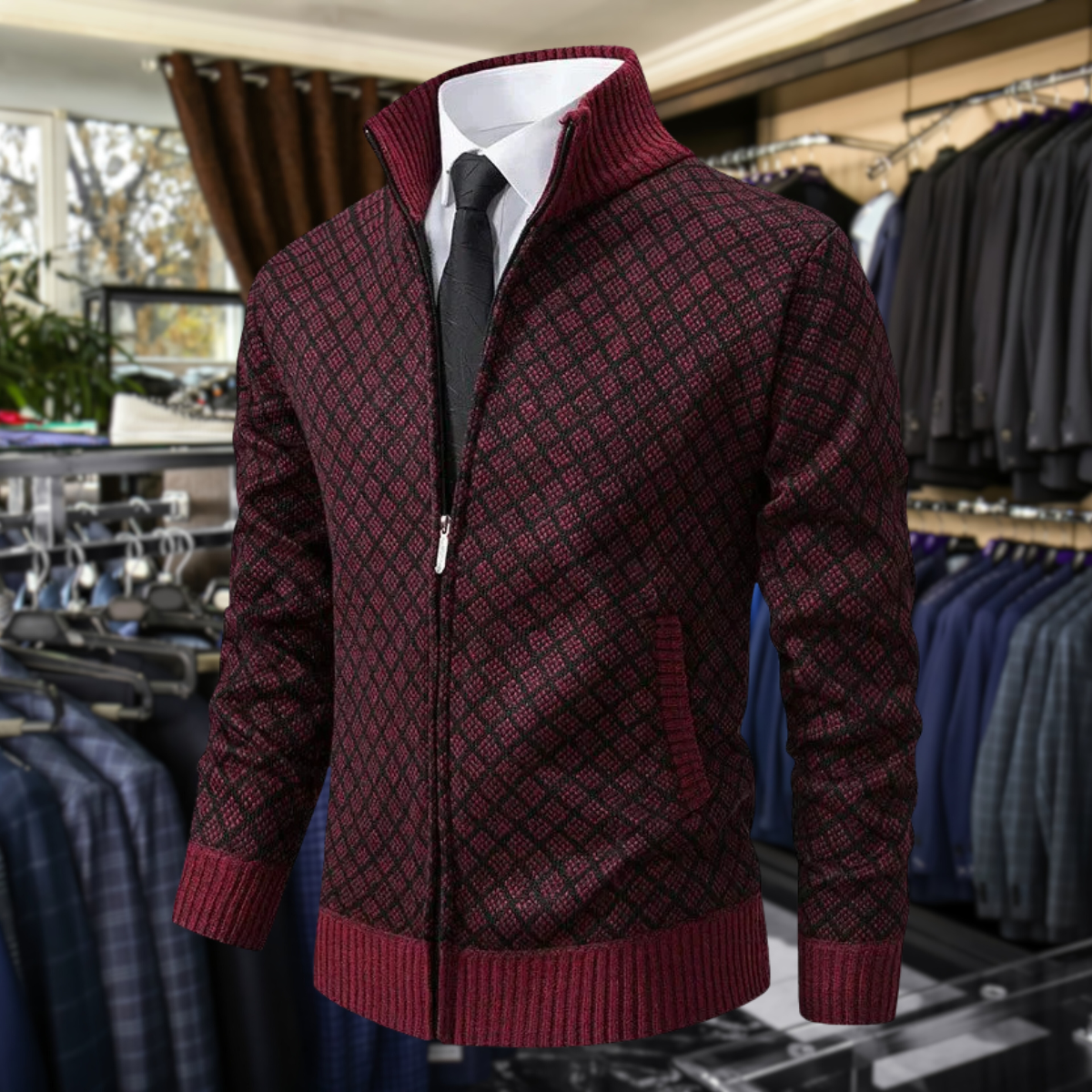 Herren-Kardigan mit Reißverschluss & elegantem Geometrie-Muster