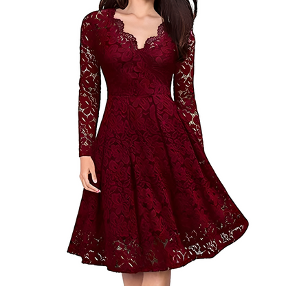 Damen Kleid mit V-Ausschnitt und langen Ärmeln – Elegantes Kleid für festliche Anlässe und besondere Events
