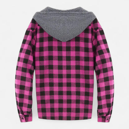 Sven | Herren Kariertes Button-Up Hoodie-Hemd – Weiche Übergangsjacke mit Kapuze & Kordelzug für Freizeit & Alltag