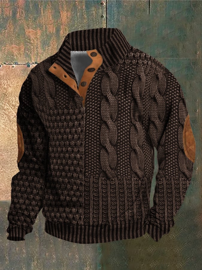 Jaesper | Herren Retro Cashmere Sweatshirt mit Stehkragen und Knöpfen