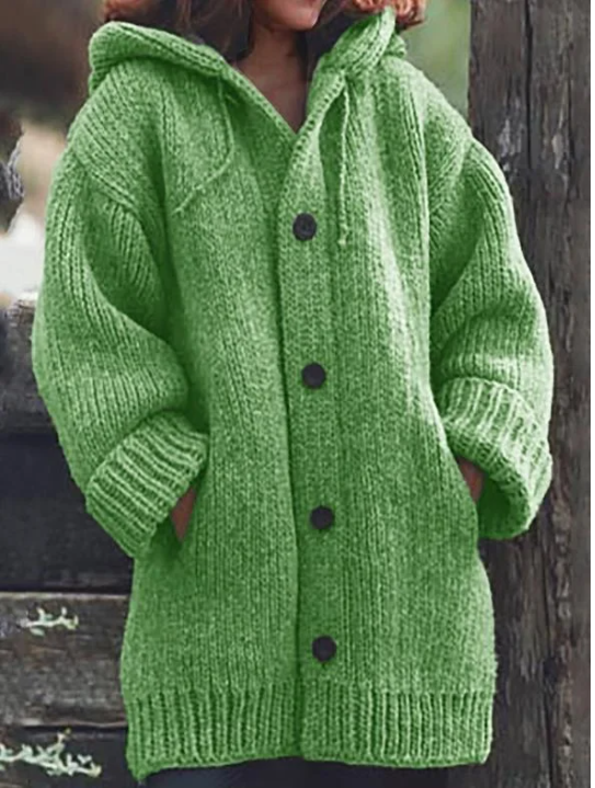 Lange Strickjacke mit Kapuze – Damen Cardigan oversized, warm & stylisch