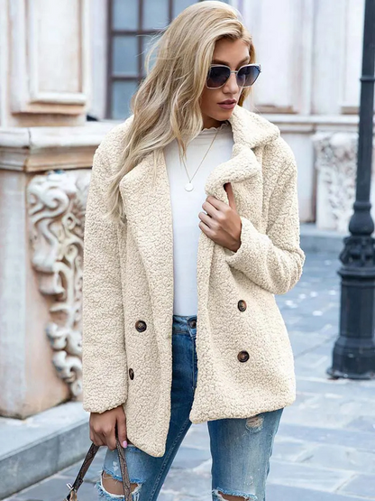Halira | Damen Stylische Teddy Plüsch Luxus Fleece Mantel mit Taschen
