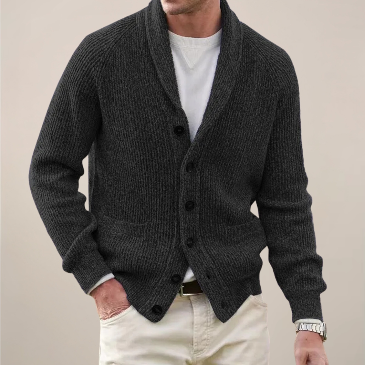 Klassische Herren Strickjacke mit Schalkragen – Warm, Stilvoll & Vielseitig Kombinierbar