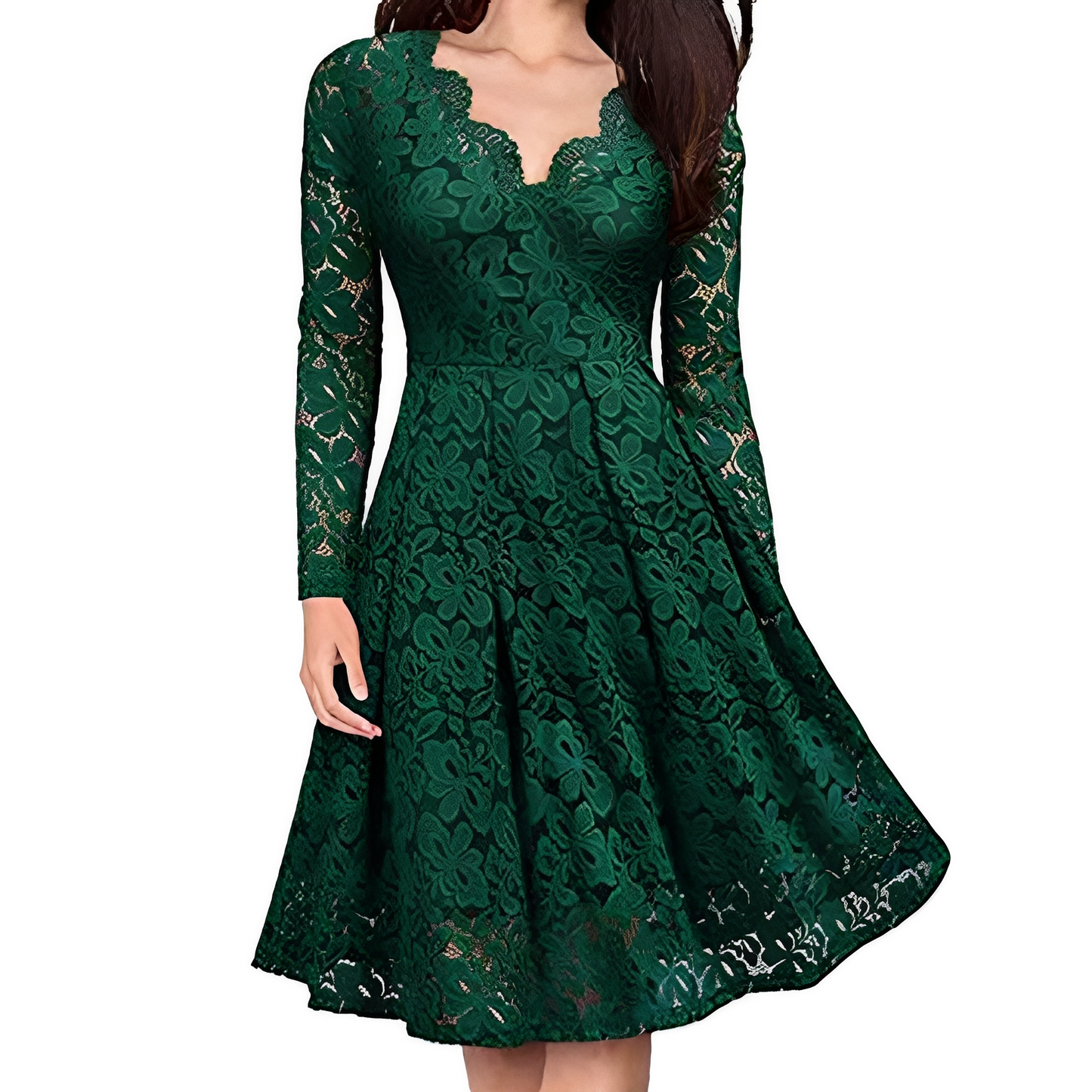 Damen Kleid mit V-Ausschnitt und langen Ärmeln – Elegantes Kleid für festliche Anlässe und besondere Events