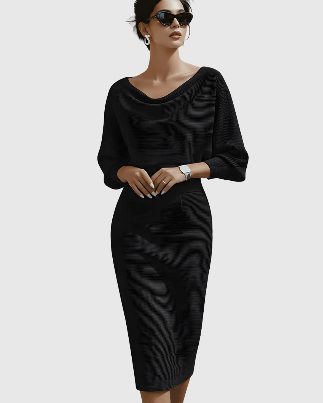Damen Midikleid – Elegantes Kleid mit Drapierung und fließender Silhouette