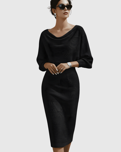 Damen Midikleid – Elegantes Kleid mit Drapierung und fließender Silhouette