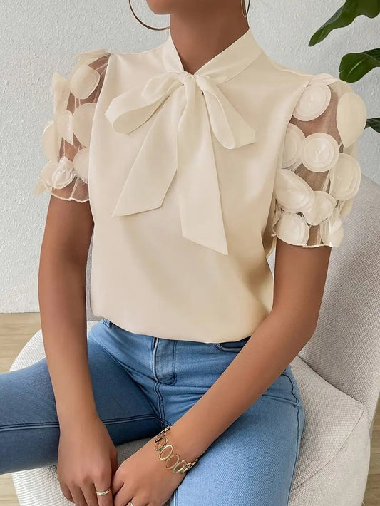 Damen Bluse – Elegante Bluse mit Schleifendetail und transparenten Ärmeln