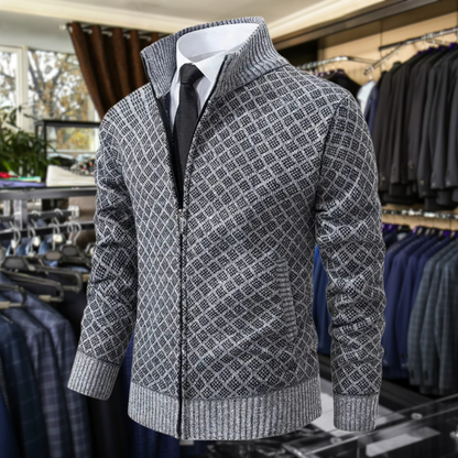 Herren-Kardigan mit Reißverschluss & elegantem Geometrie-Muster