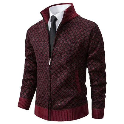 Herren-Kardigan mit Reißverschluss & elegantem Geometrie-Muster