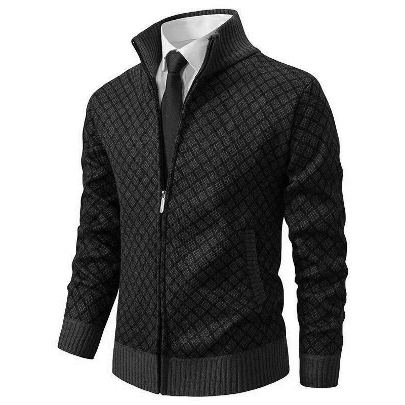 Herren-Kardigan mit Reißverschluss & elegantem Geometrie-Muster