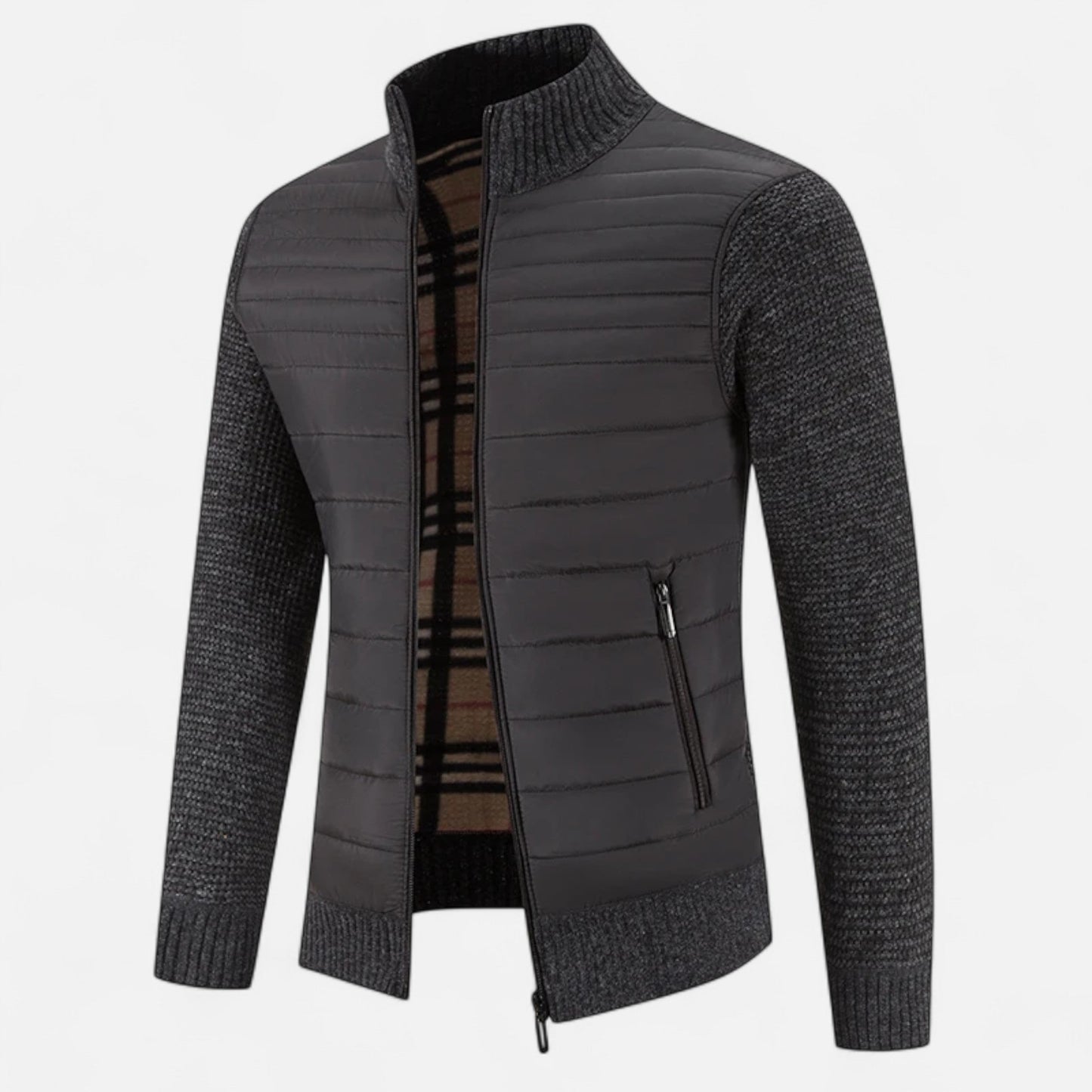 Herren Fleecejacke Patchwork | Stehkragen und Stilvolle Kontraste