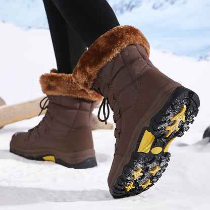 Damen Winterstiefel aus Braunem Leder | Wasserdicht & Isoliert für Kalte Tage