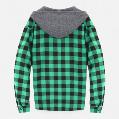 Sven | Herren Kariertes Button-Up Hoodie-Hemd – Weiche Übergangsjacke mit Kapuze & Kordelzug für Freizeit & Alltag